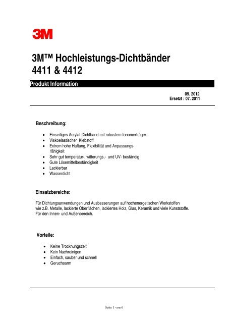 3M™ Hochleistungs-Dichtbänder 4411 & 4412 - 3M Österreich