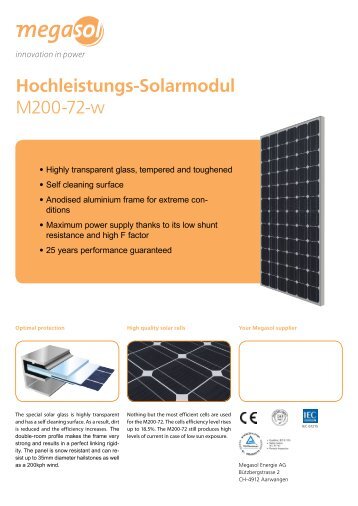 Hochleistungs-Solarmodul M200-72-w - Megasol
