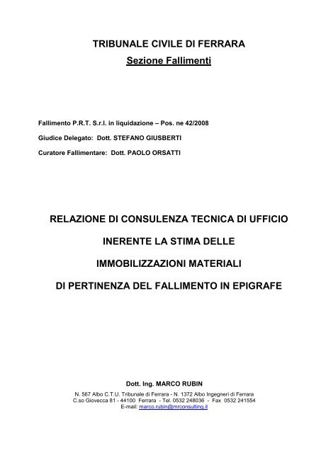 TRIBUNALE CIVILE DI FERRARA Sezione Fallimenti RELAZIONE ...