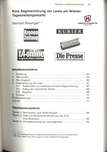 Eine Segmentierung der Leser am Wiener Tageszeitungsmarkt (3)