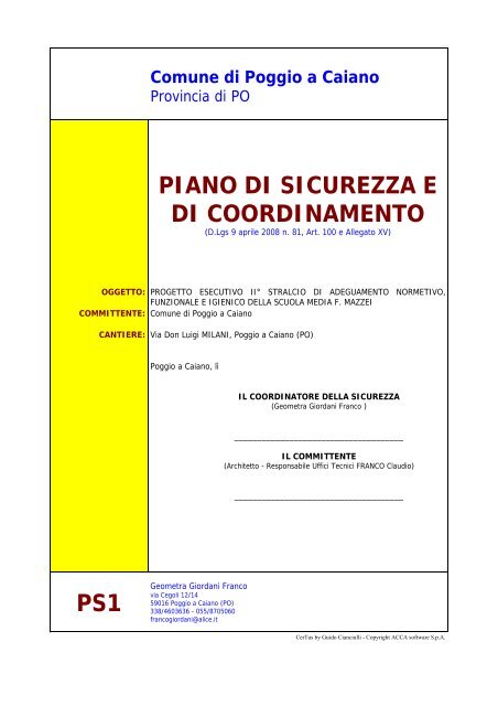 PIANO DI SICUREZZA E DI COORDINAMENTO PS1