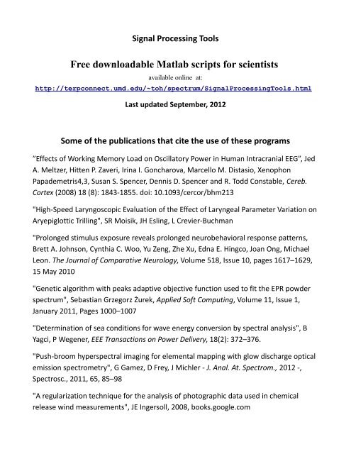 Free downloadable Matlab scripts for scientists - TerpConnect