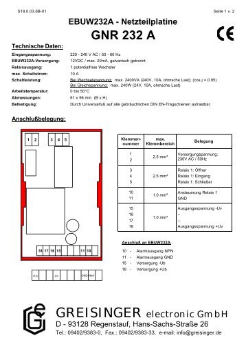 EBUW232A - Netzteilplatine GNR 232 A - Greisinger