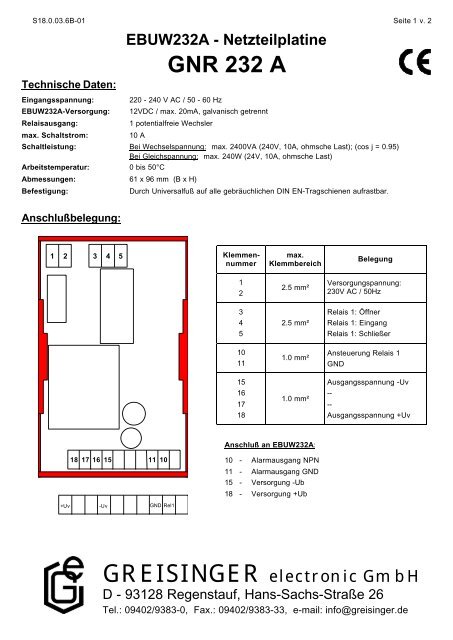 EBUW232A - Netzteilplatine GNR 232 A - Greisinger