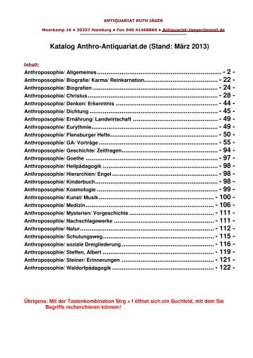 Katalog Anthroposophie März 2013 - Kataloge Antiquariat Jäger