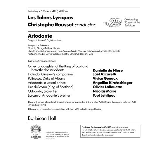 Les Talens Lyriques Christophe Rousset Conductor Barbican