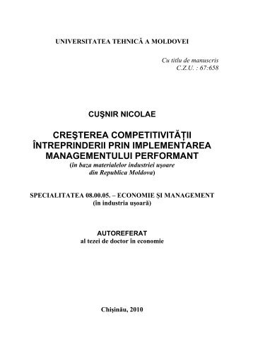 creşterea competitivităţii întreprinderii prin implementarea ...