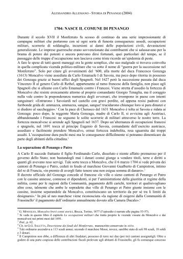 1704: NASCE IL COMUNE DI PENANGO