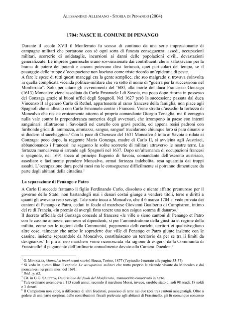 1704: NASCE IL COMUNE DI PENANGO