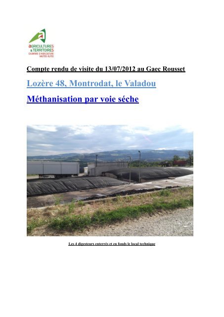 Lozère 48, Montrodat, le Valadou Méthanisation par voie séche