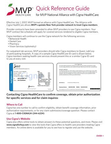 MVP Health Care Cigna Quick Reference Guide 3-12