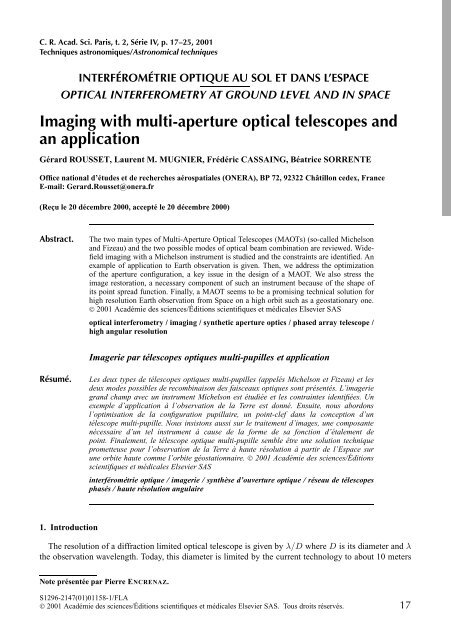 Imaging with multi-aperture optical telescopes ... - Laurent Mugnier