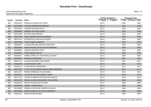 Resultado Final - Classificação - Universidade Estácio de Sá