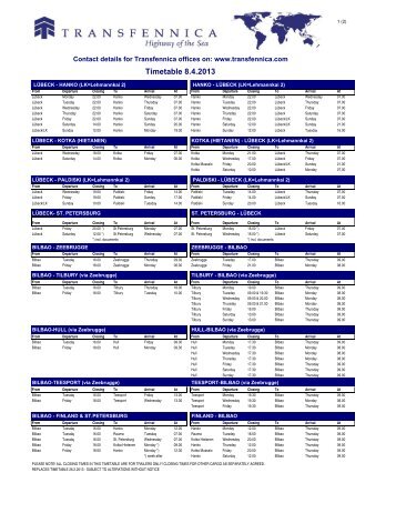 General timetable printout - Transfennica