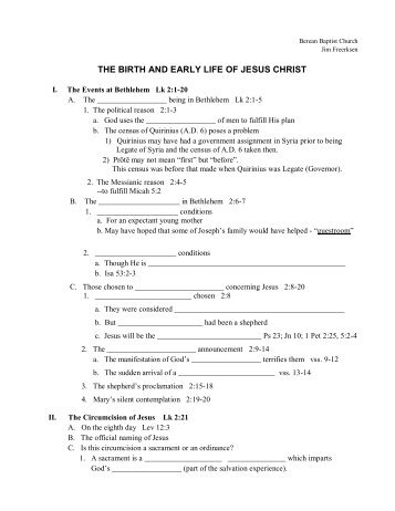 the birth and early life of jesus christ - Berean Baptist Church