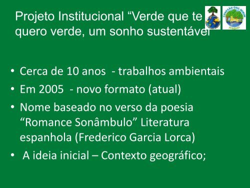 PROJETO AMBIENTAL DA EMEB DUÍLIO MAZIERO EM PARCERIA ...