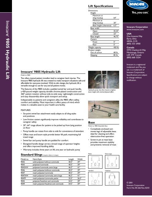 Invacare Lifts and Slings - Medical Department Store