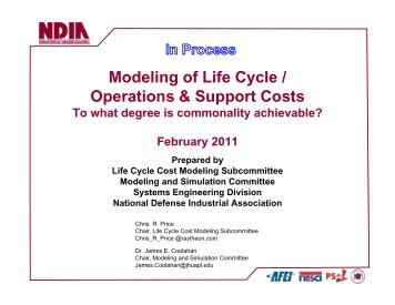 Modeling of Life Cycle / Operations & Support Costs - National ...