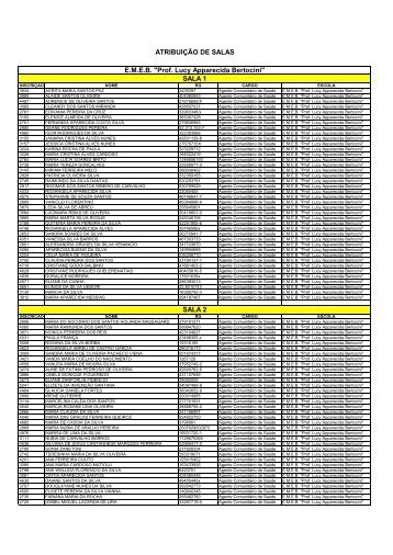 SALA 2 ATRIBUIÇÃO DE SALAS SALA 1 E.M.E.B. "Prof. Lucy ...