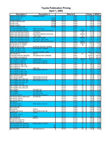 Dealer Publications Price List 0405