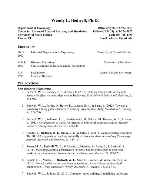 Wendy L Bedwell Ph D Psychology University Of South Florida