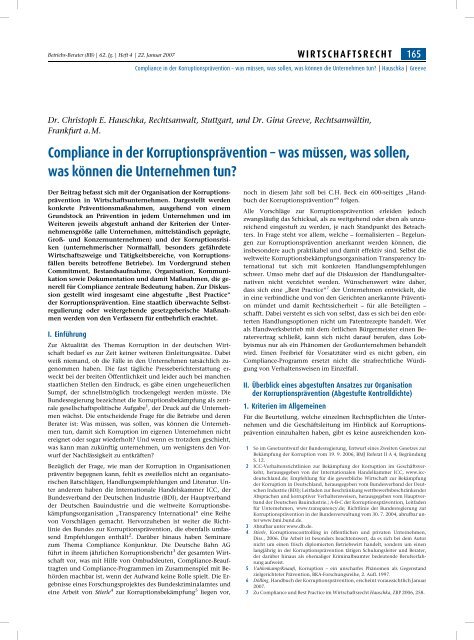 Compliance in der Korruptionsprävention - Transparency International