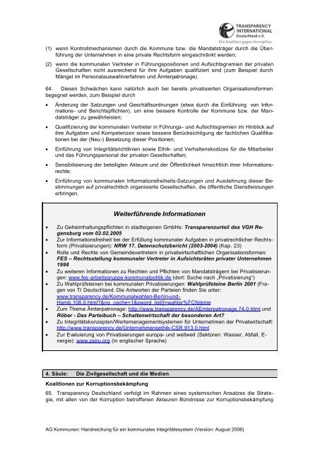 Das 4-Säulen-Modell, Transparency International