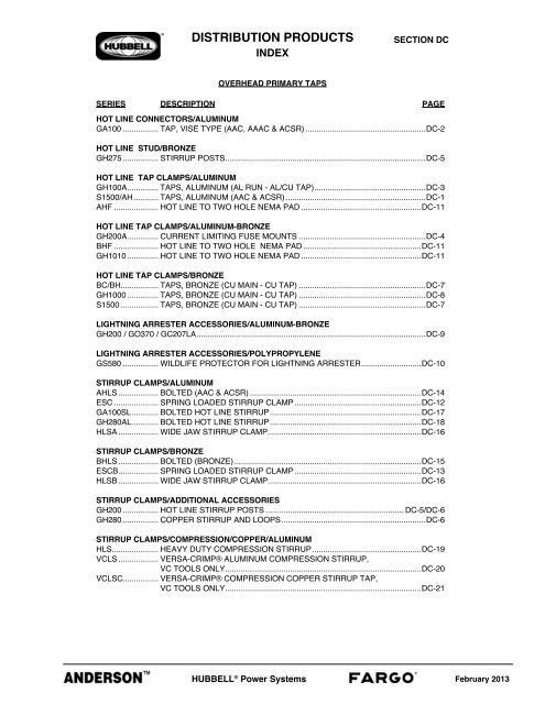 DISTRIBUTION PRODUCTS - Hubbell Power Systems