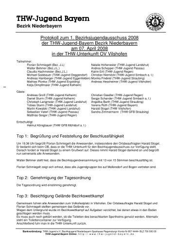 Protokoll zum 1. Bezirksjugendausschuss 2008 - THW-Jugend Bayern