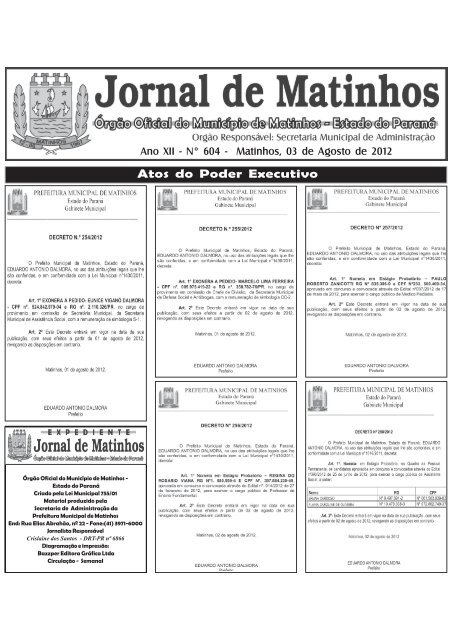 03/08/2012 Diário Oficial de 03 de Agosto de 2012 - Matinhos