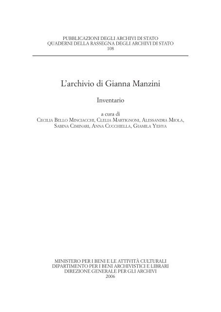 L'archivio di Gianna Manzini - Direzione generale per gli archivi ...