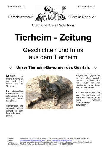 Tierheim - Zeitung - Tierheim Paderborn