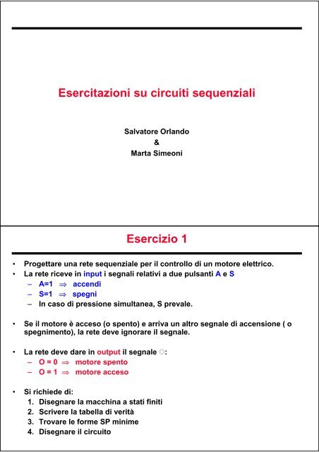 Esercitazioni su circuiti sequenziali Esercizio 1