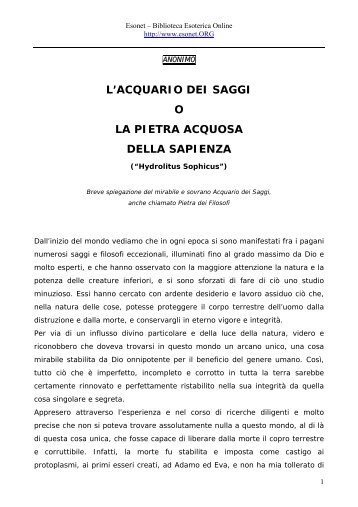 L'ACQUARIO DEI SAGGI - Paolo Cazzanti Home Page