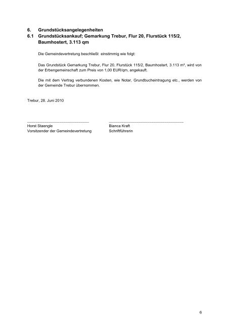 Protokoll über die Sitzung der ... - Gemeinde Trebur