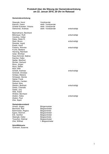 1 Protokoll über die Sitzung der Gemeindevertretung am 22. Januar ...