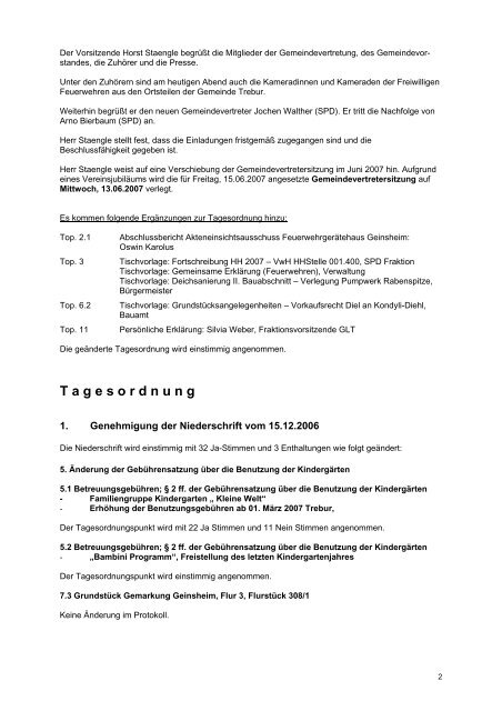 Protokoll über die Sitzung der Gemeindevertretung - Gemeinde Trebur