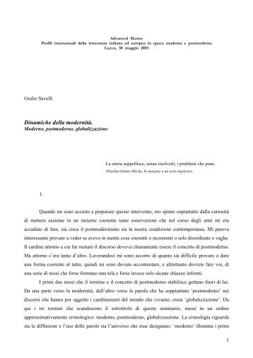 Dinamiche della modernità. Moderno, postmoderno ... - giulio savelli