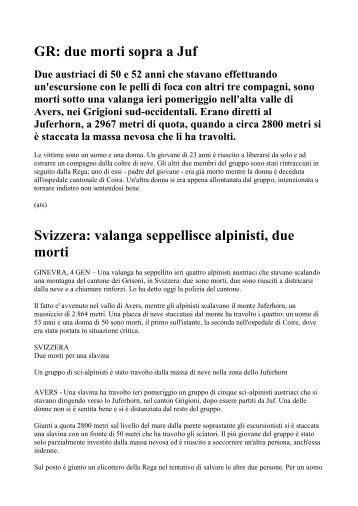 GR: due morti sopra a Juf Svizzera: valanga seppellisce alpinisti ...