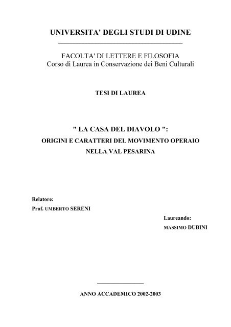 tesi di laurea " la casa del diavolo " - Carnia Libera