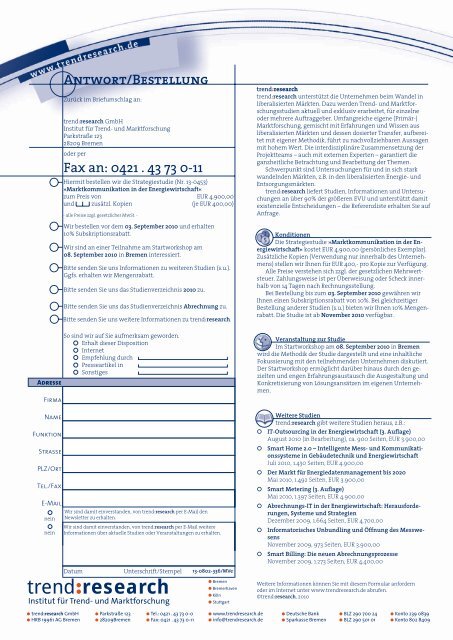 Marktkommunikation in der Energiewirtschaft - trend:research