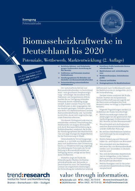 Biomasseheizkraftwerke in Deutschland bis 2020 (2 ... - trend:research