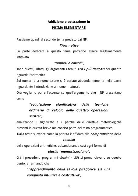 Addizione e sottrazione in PRIMA ELEMENTARE Passiamo quindi ...