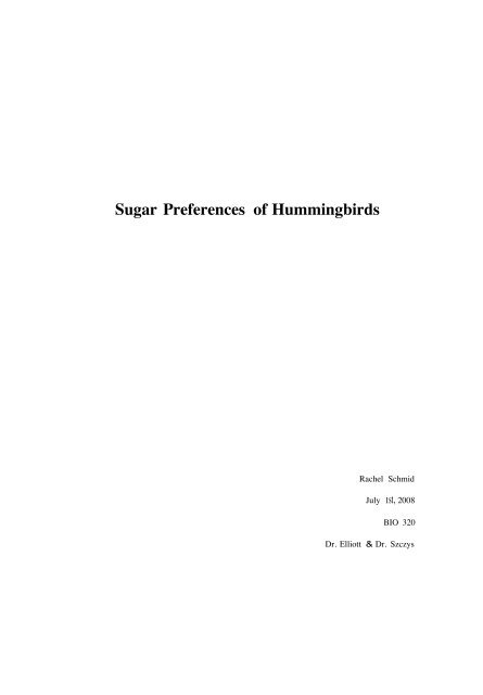 Sugar Preferences of Hummingbirds