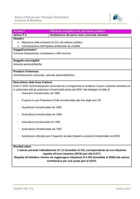 piano d'azione per l'energia sostenibile del comune di mestrino