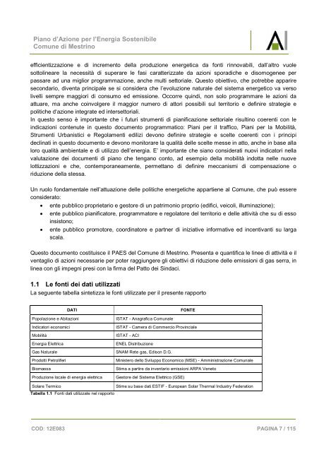 piano d'azione per l'energia sostenibile del comune di mestrino