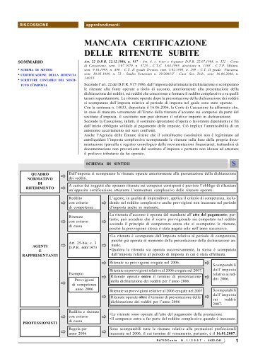 MANCATA CERTIFICAZIONE DELLE RITENUTE SUBITE - Ratio