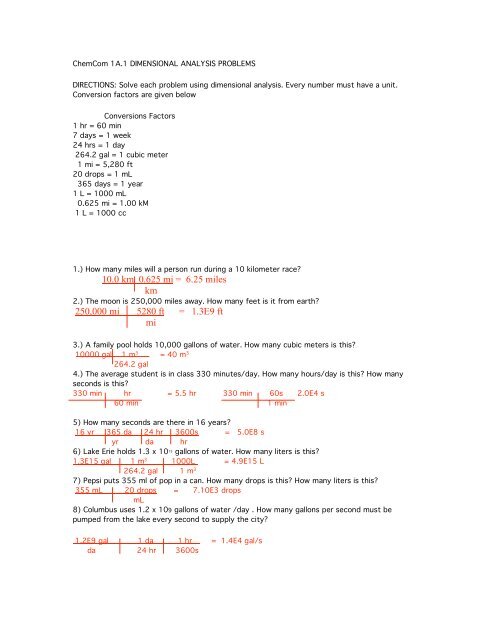 Dimensional analysis practice KEY