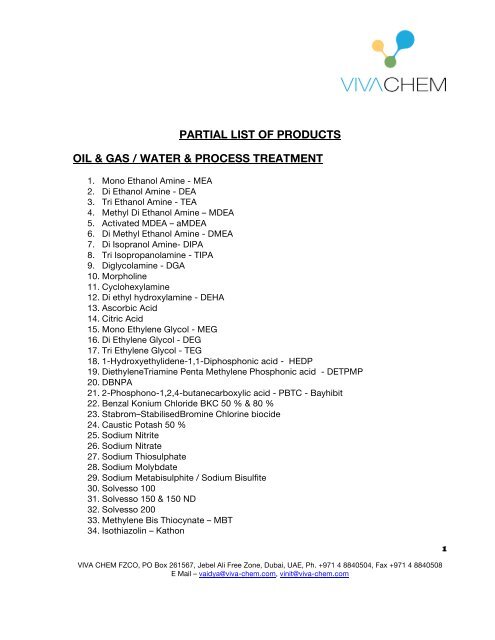 VIVA Products List