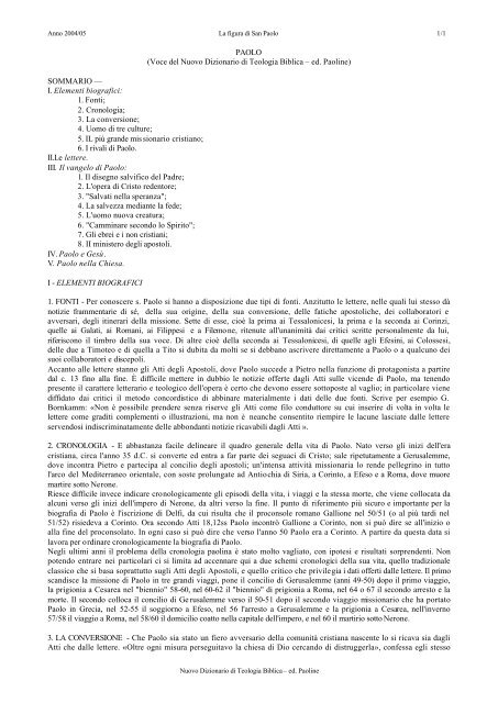 PAOLO (Voce del Nuovo Dizionario di Teologia Biblica – ed ...